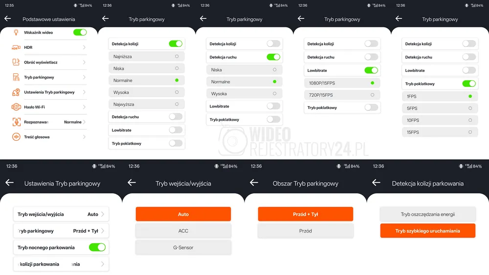 ustawienia trybu parkingowego vantrue e2 pro